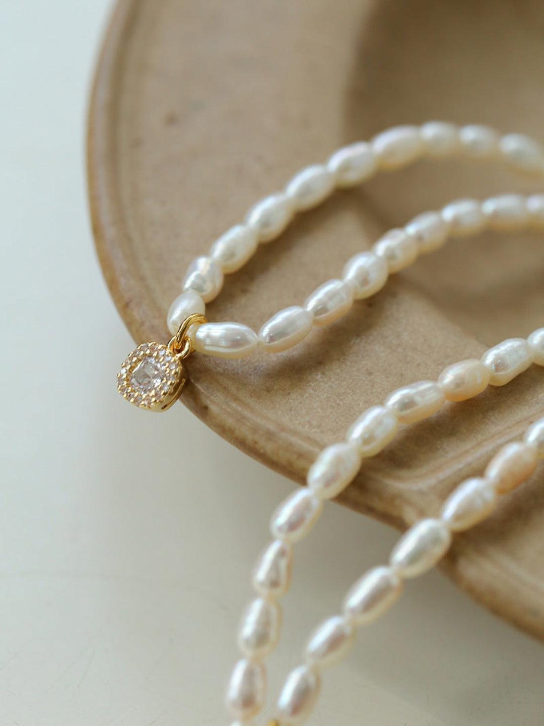 Zircon Pendant Pearl Beaded Necklace - Gembea Jewelry