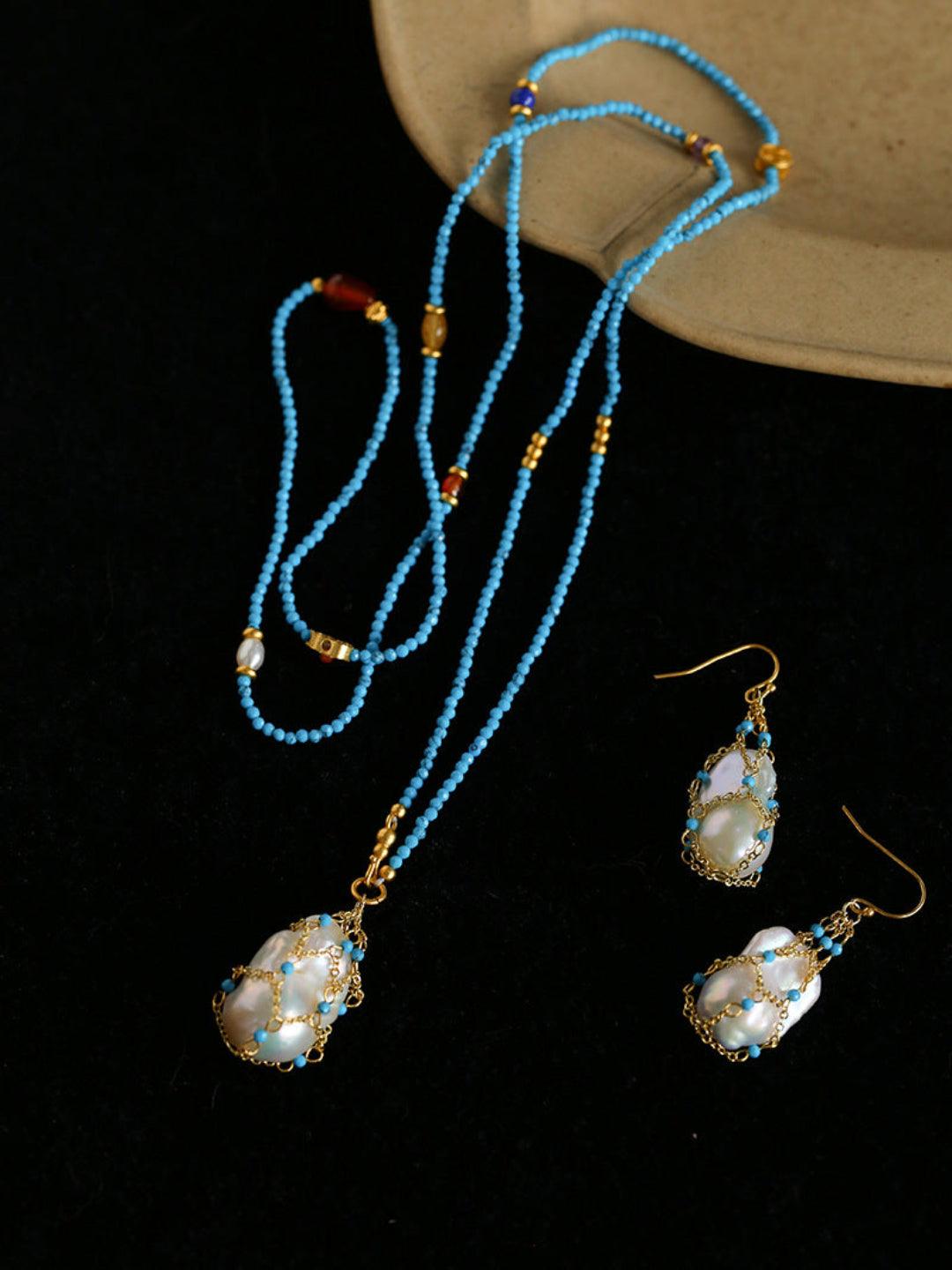 Spring Heartbeat Blue Turquoise Baroque Necklace - Gembea Jewelry