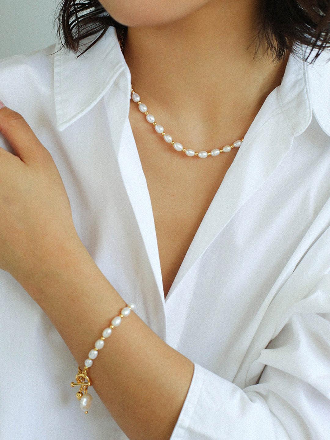 Y-shape Spliced Chain Pearl Necklace - Gembea Jewelry