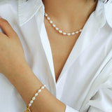 Y-shape Spliced Chain Pearl Necklace - Gembea Jewelry