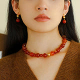Primary Red Agate Round Earrings - Gembea Jewelry