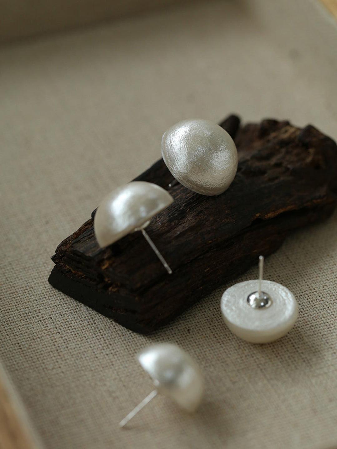 Flying Saucer Cotton Pearl Stud Earrings - Gembea Jewelry