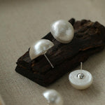 Flying Saucer Cotton Pearl Stud Earrings - Gembea Jewelry