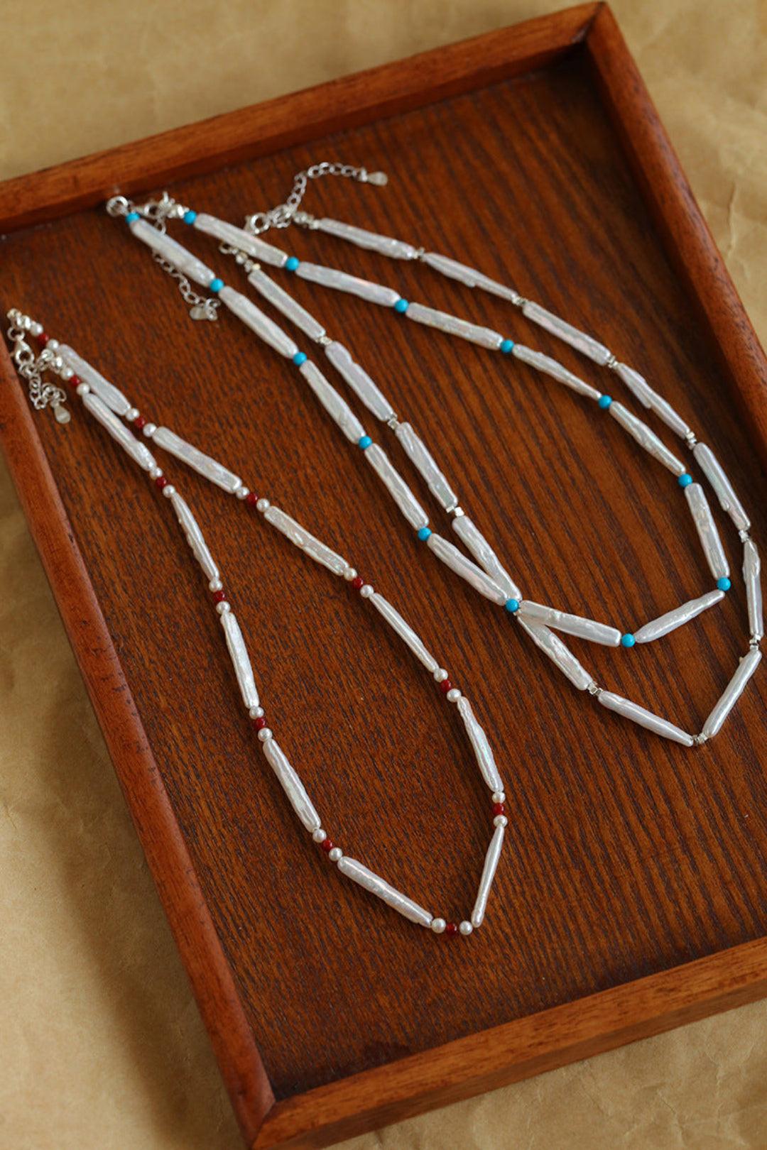 Spring Heartbeat Toothpick Pearl Necklace - Gembea Jewelry