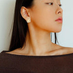 White Crystal Black and Red Agate Stud Earrings - Gembea Jewelry