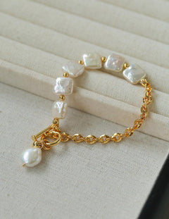 Natural Freshwater Square Pearl Chain Bracelet - Gembea Jewelry