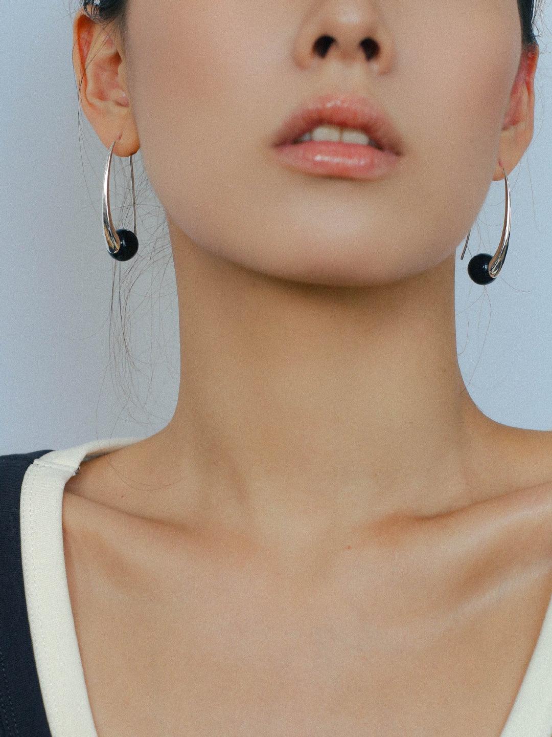 Hand-made Gray Red Black Agate Stone Ear Hooks Earrings - Gembea Jewelry