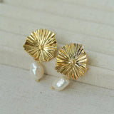 Simple Lotus Leaf Metallic Pearl Earrings - Gembea Jewelry