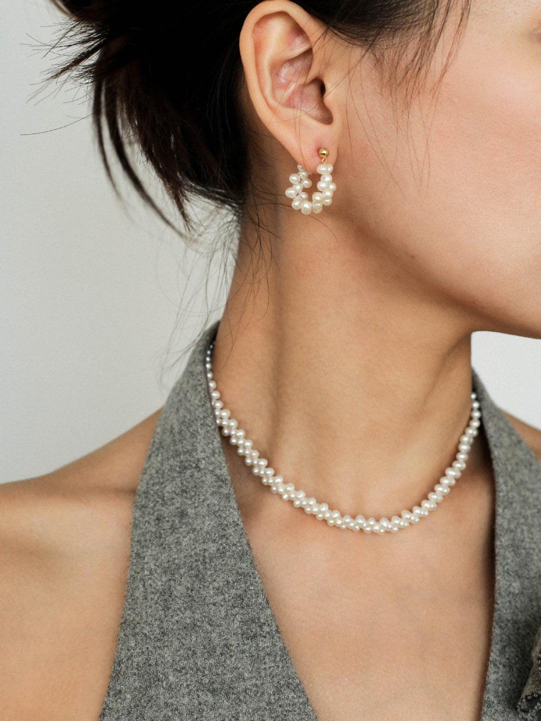 Hand-woven Freshwater Pearl Hoop Earring - Gembea Jewelry