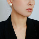 Flying Saucer Cotton Pearl Stud Earrings - Gembea Jewelry