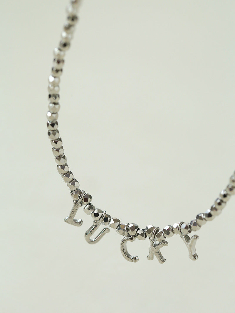 Laser Bead Lucky Letter Necklace-Gembea Jewelry