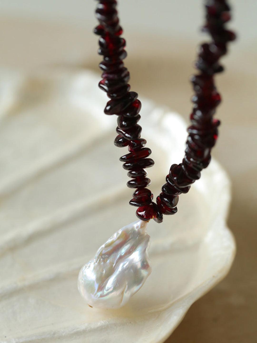 Irregular Garnet Baroque Drop Necklace - Gembea Jewelry