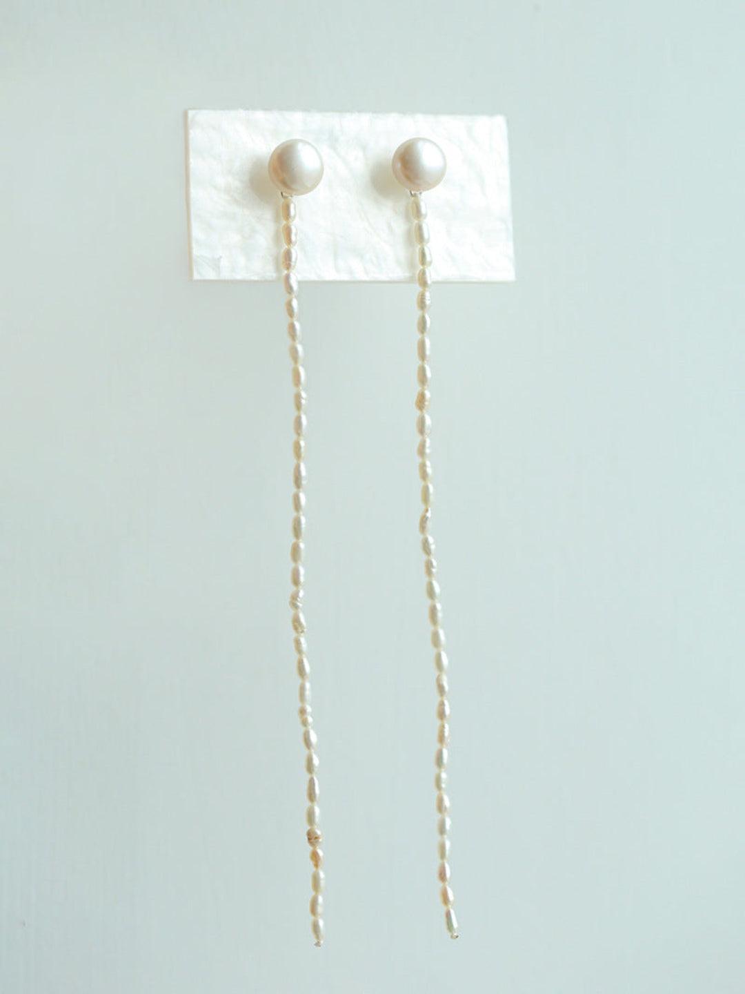 Long Rice Pearl Drop Earrings - Gembea Jewelry