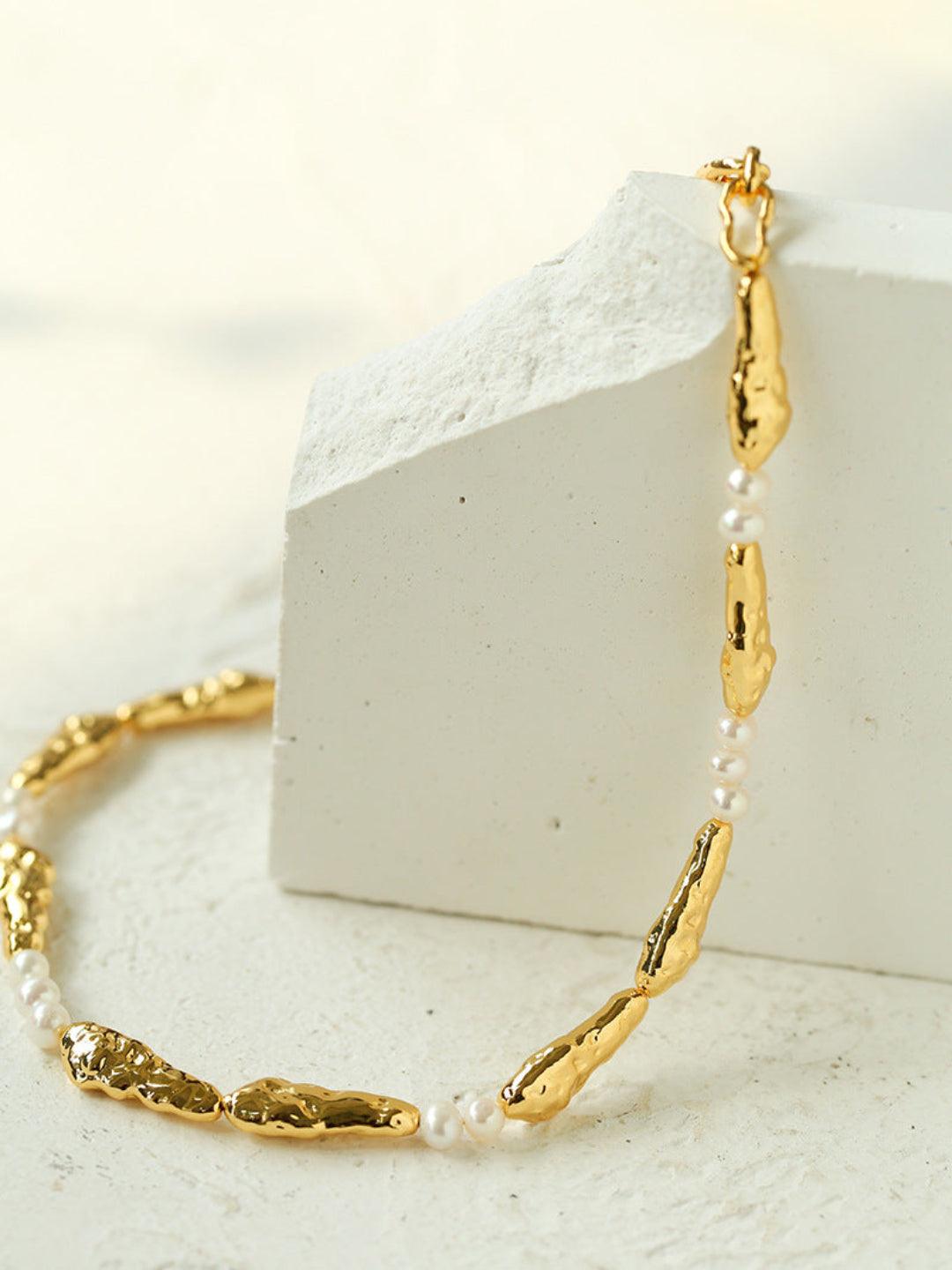 Geometric Irregular Metal Pearl Necklace - Gembea Jewelry