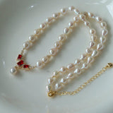 Ruby Zircon Drop Pearl Beaded Necklace - Gembea Jewelry
