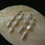Diamond Baroque Pearl Long Earrings - Gembea Jewelry