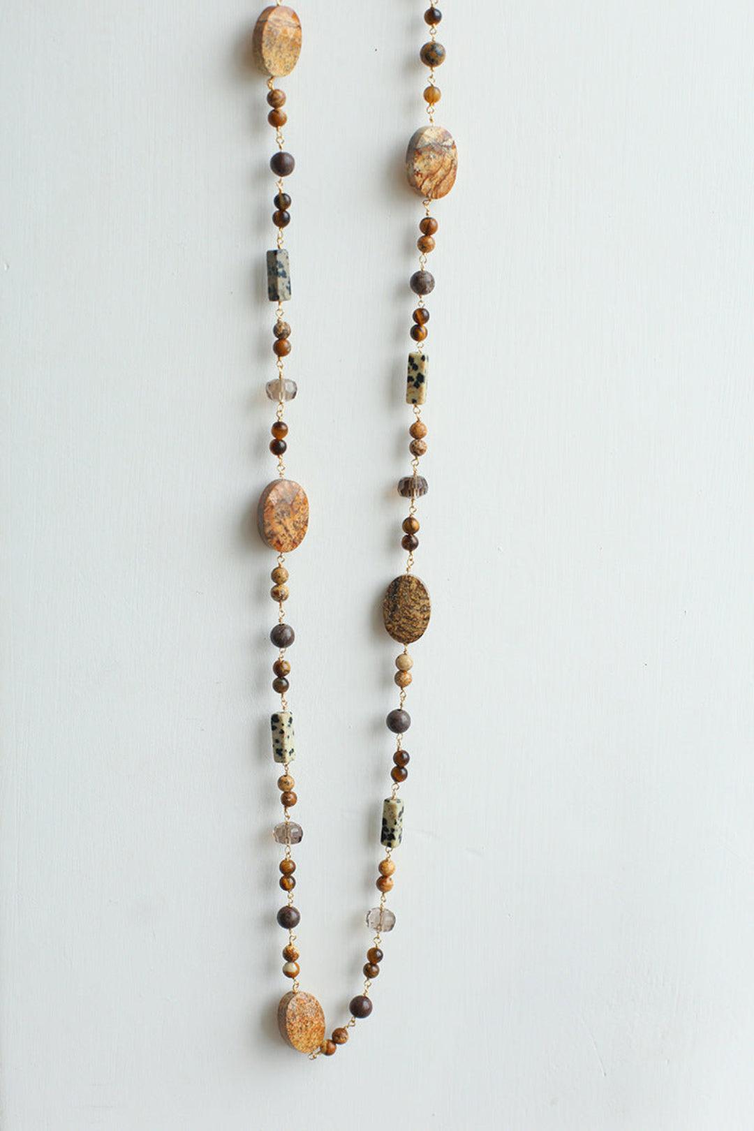 Long Woven Picture Stone Necklace - Gembea Jewelry