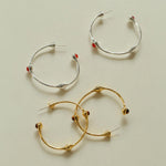 Red Agate Tiger Eye Stone Metal Hoop Earrings - Gembea Jewelry