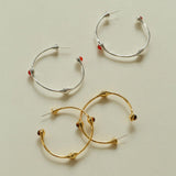 Red Agate Tiger Eye Stone Metal Hoop Earrings - Gembea Jewelry