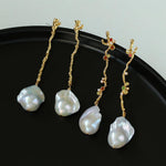 Long Tree Branch Baroque Drop Earrings - Gembea Jewelry