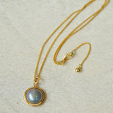 Zircon Seawater Mabe Pearl Pendant Necklace - Gembea Jewelry