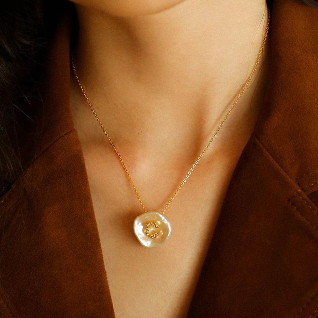 Petal Baroque Pearl 26-Letter Chain Necklace - Gembea Jewelry