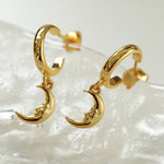 S925 Silver Moon Drop Hoop Earrings - Gembea Jewelry