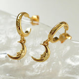 S925 Silver Moon Drop Hoop Earrings - Gembea Jewelry
