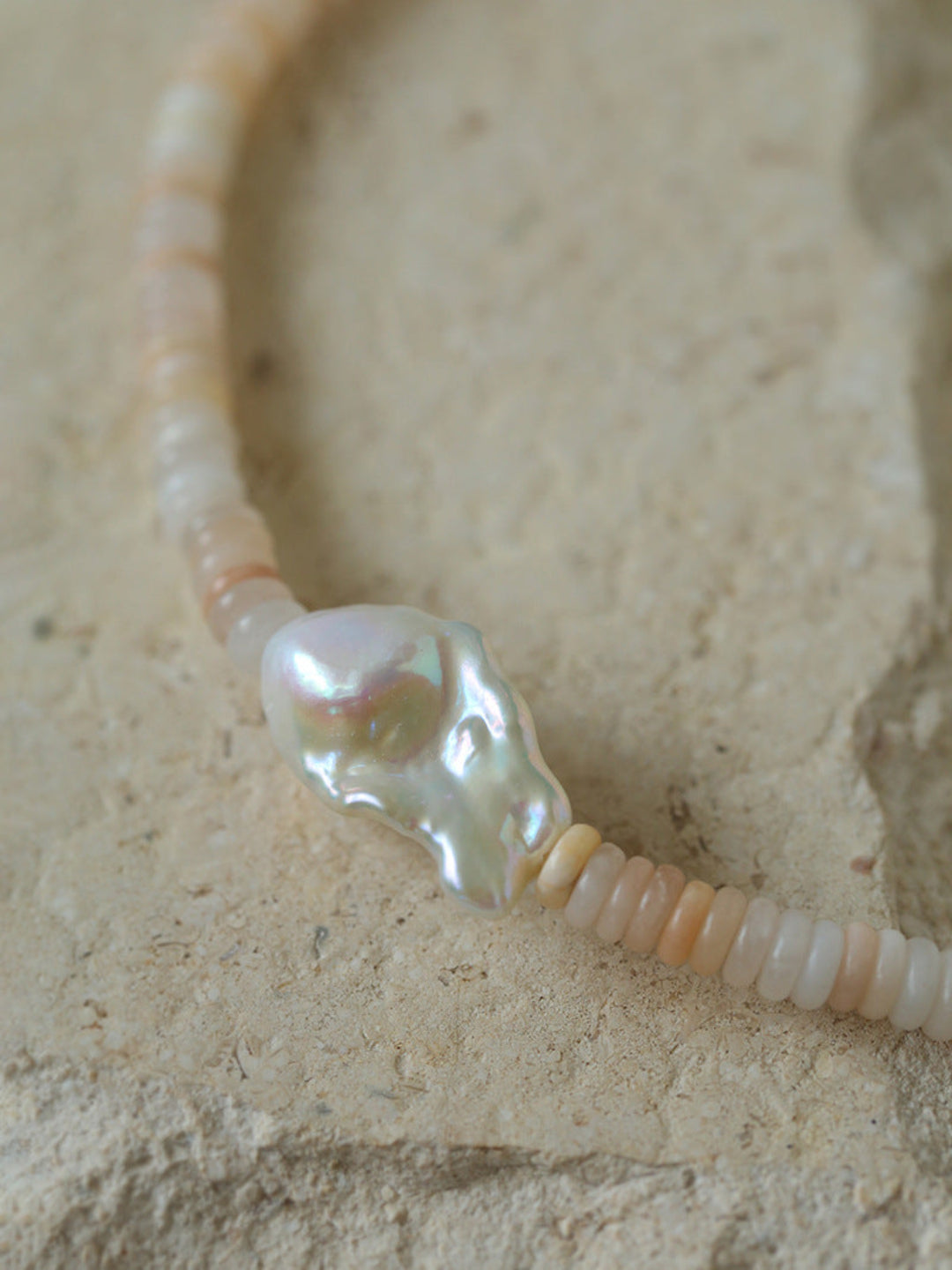 Gembea Jewelry Pink Stone Beaded Baroque Pearl Necklace