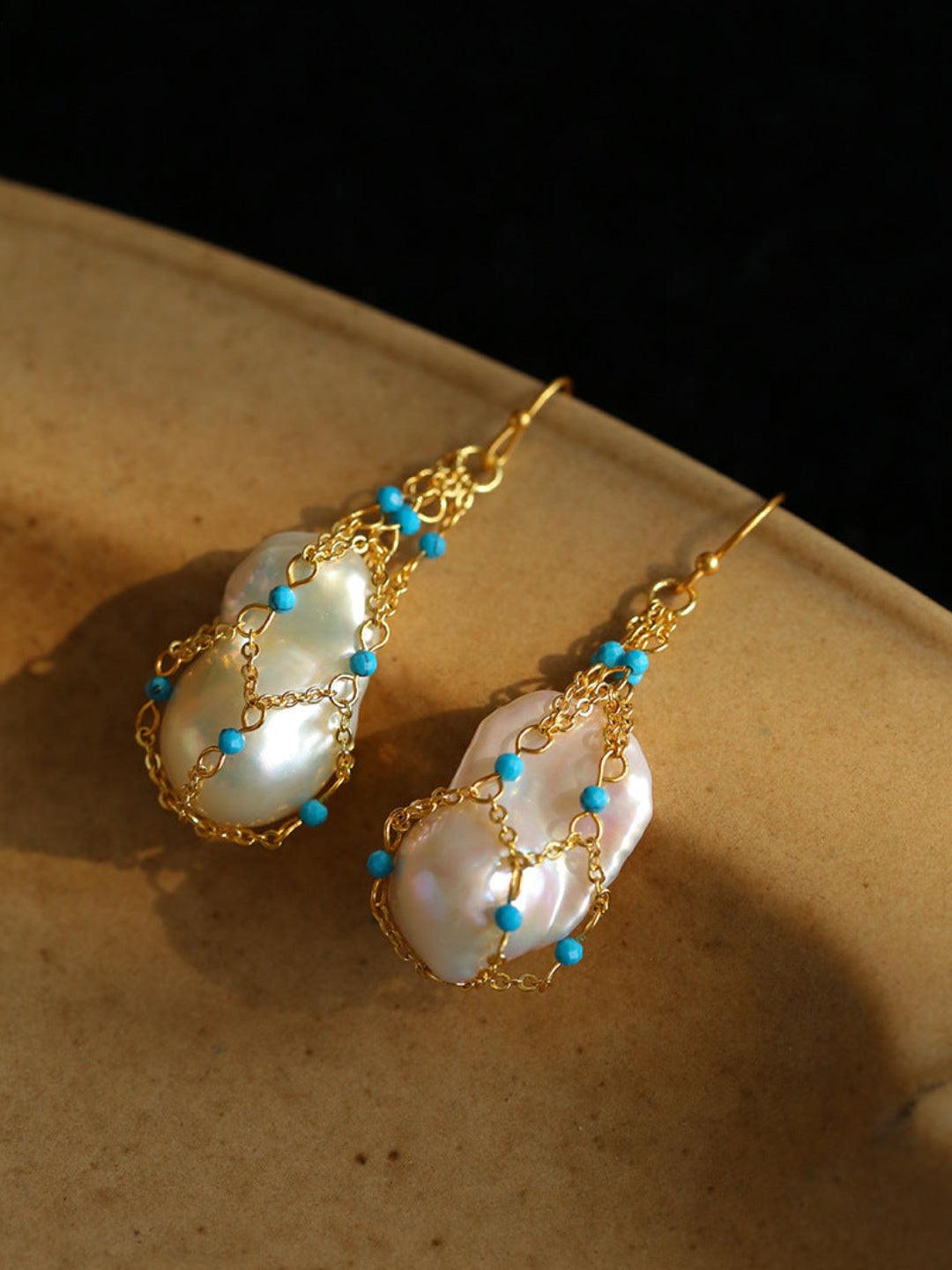 Spring Heartbeat Blue Turquoise Baroque Earrings - Gembea Jewelry
