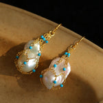 Spring Heartbeat Blue Turquoise Baroque Earrings - Gembea Jewelry