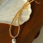 Baroque Pearl Pendant Lava Metal Necklace - Gembea Jewelry