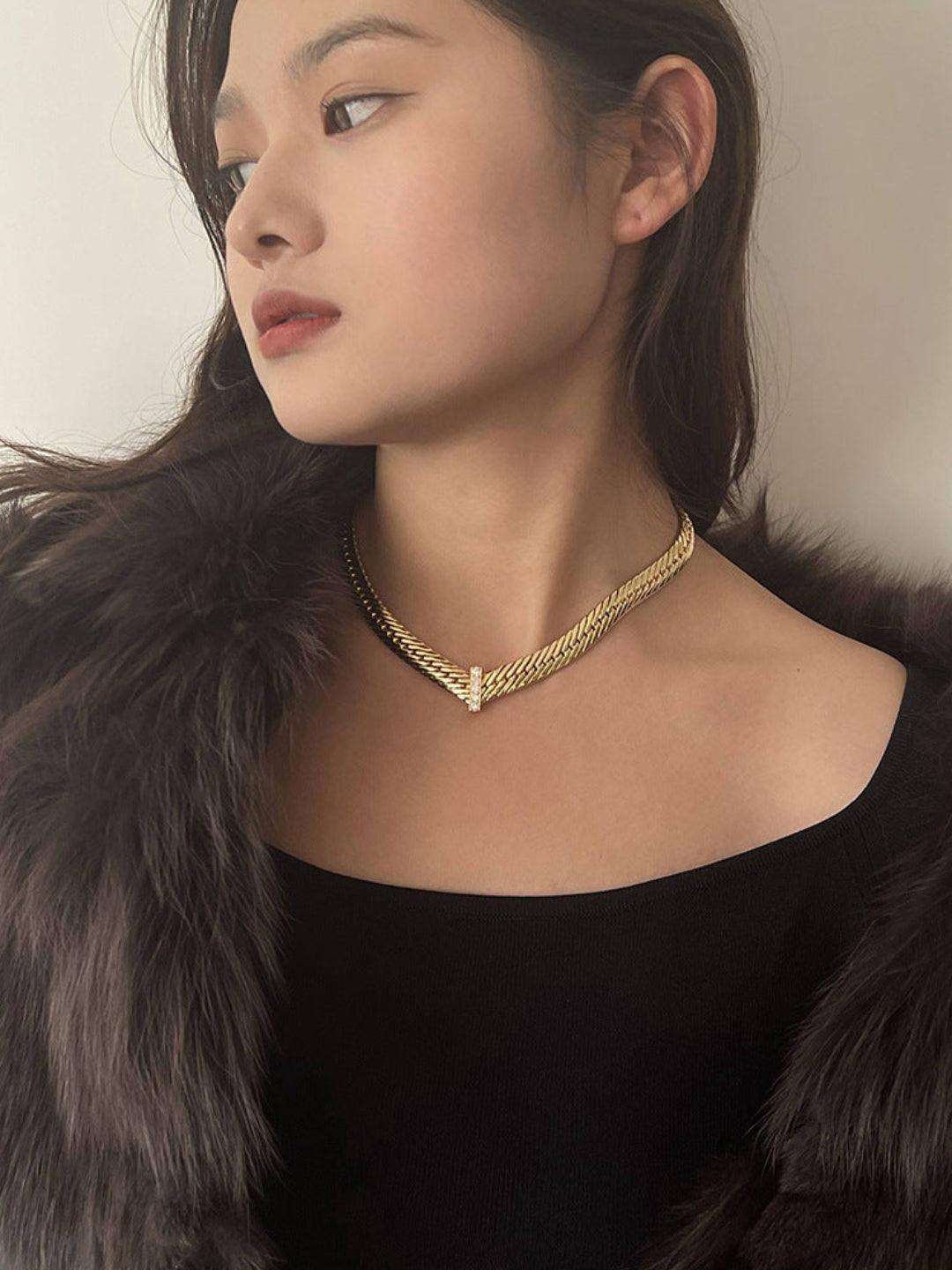 Wide Gold Snake Bone Chain Necklace - Gembea Jewelry