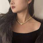 Wide Gold Snake Bone Chain Necklace - Gembea Jewelry