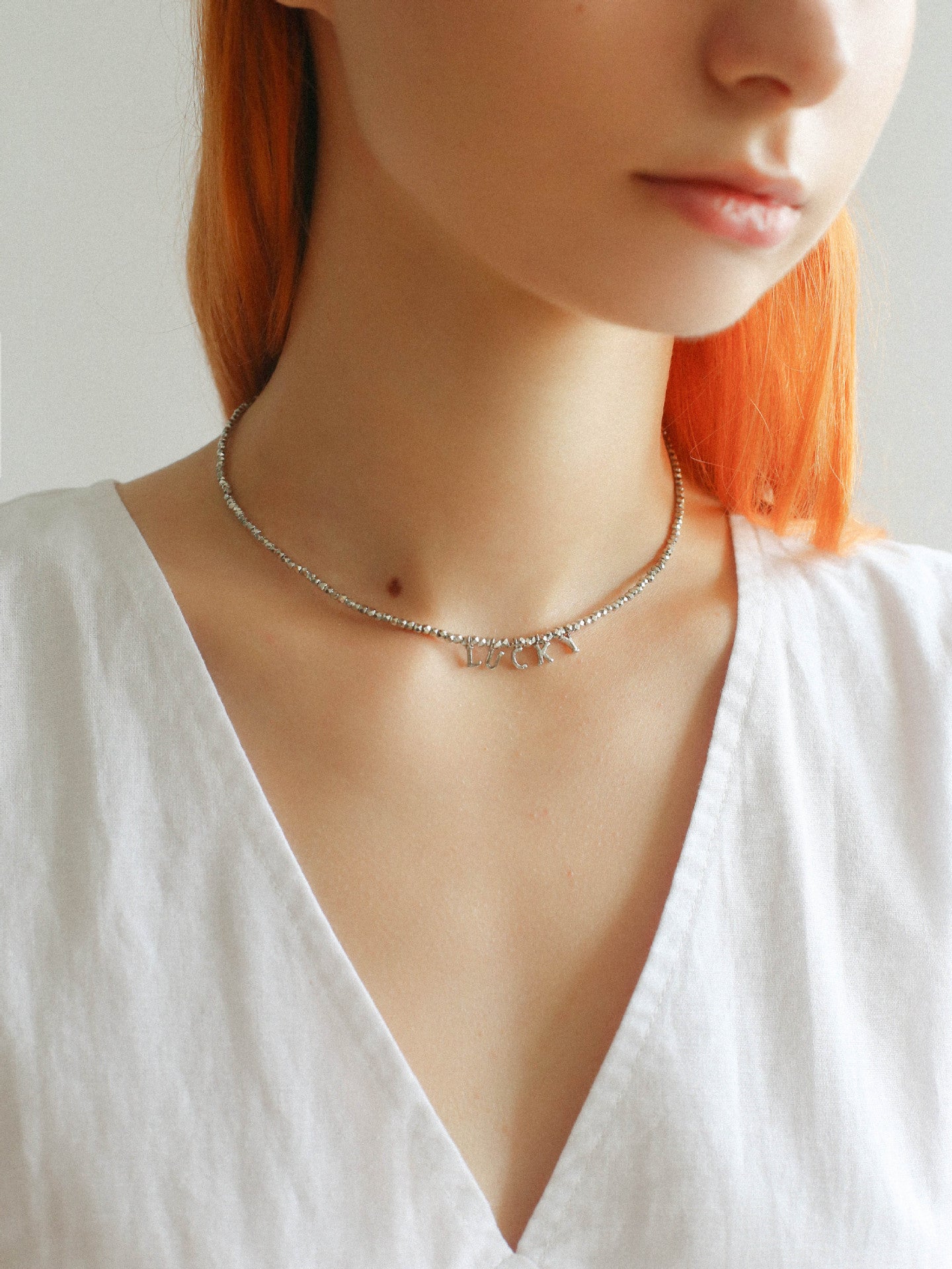 Laser Bead Lucky Letter Necklace-Gembea Jewelry