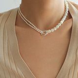 Round Buckle Rice Pearl White Shell Necklace - Gembea Jewelry
