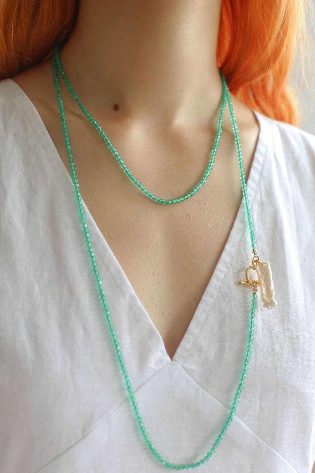 Sea's Embrace Green Agate Aquamarine Necklace - Gembea Jewelry
