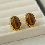 Oval Tiger Eye Stone Black Agate Earrings - Gembea Jewelry