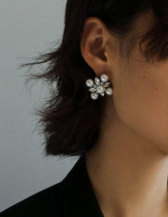 Snow Artificial Pearl Crystal Stud Earrings - Gembea Jewelry