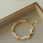 Lava Metal Gold Beans Scattered Pearl Bracelet - Gembea Jewelry