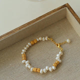 Lava Metal Gold Beans Scattered Pearl Bracelet - Gembea Jewelry