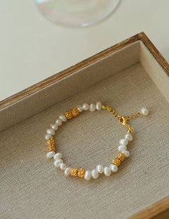 Lava Metal Gold Beans Scattered Pearl Bracelet - Gembea Jewelry