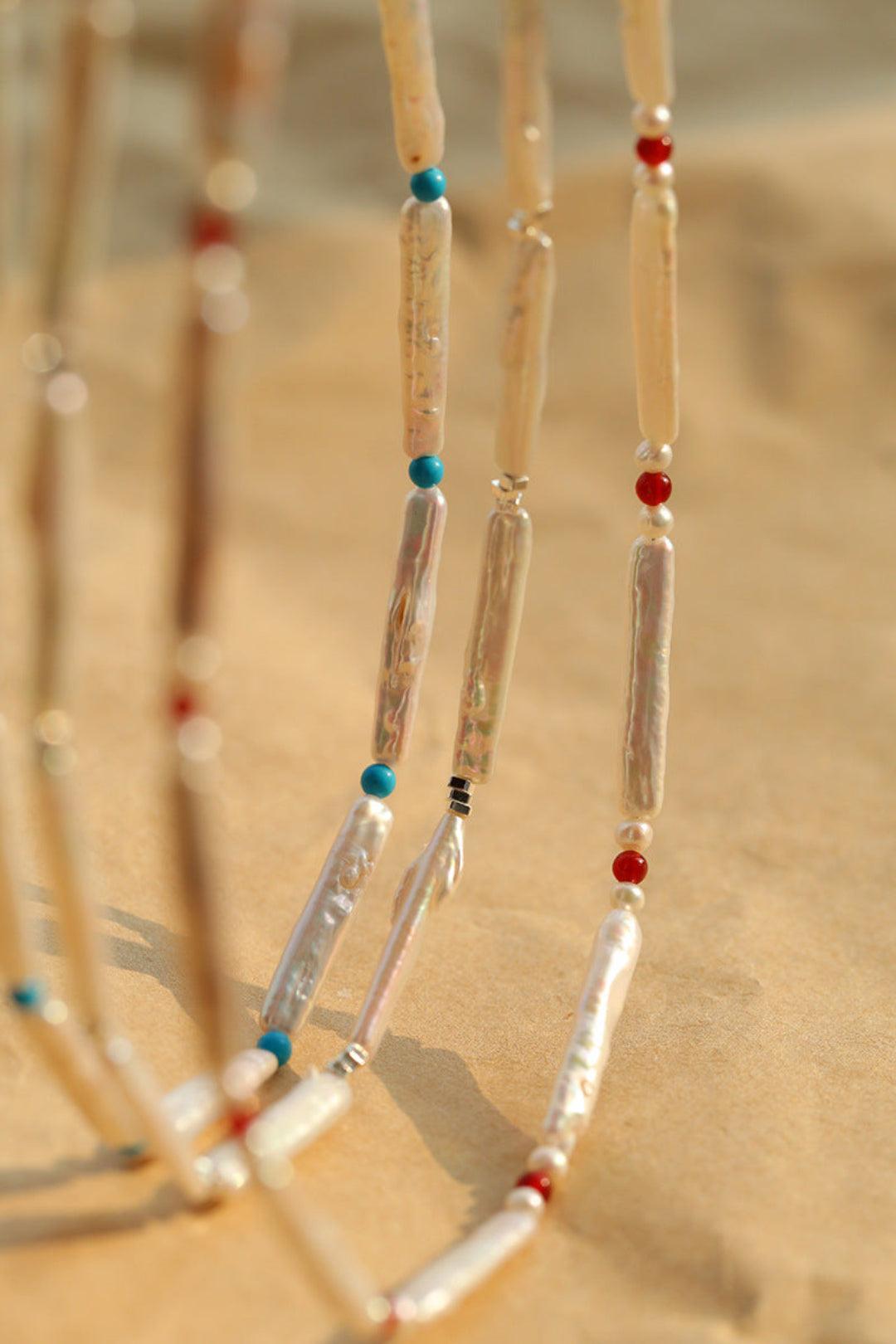 Spring Heartbeat Toothpick Pearl Necklace - Gembea Jewelry
