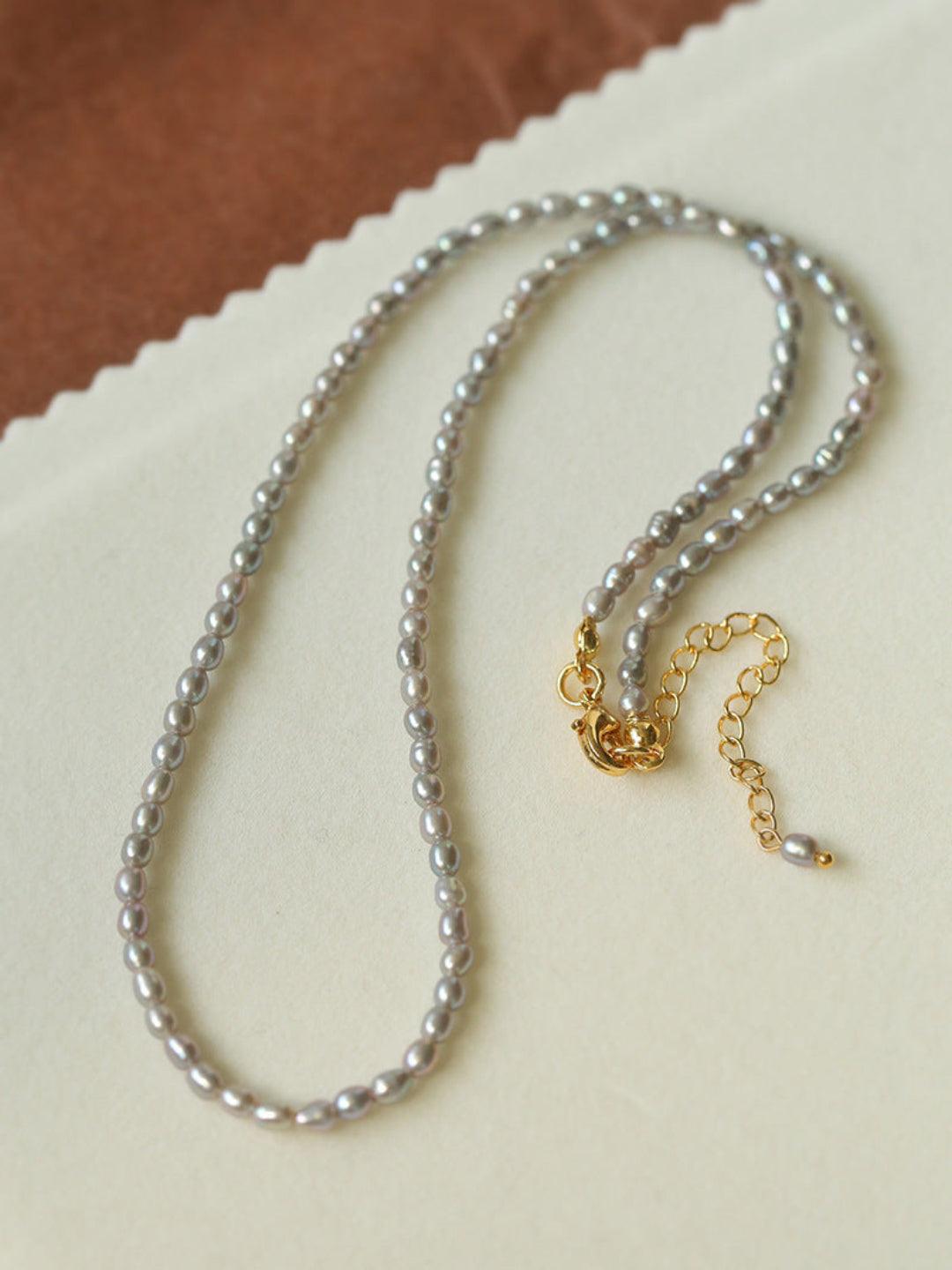 Grey Rice Pearl Necklace - Gembea Jewelry