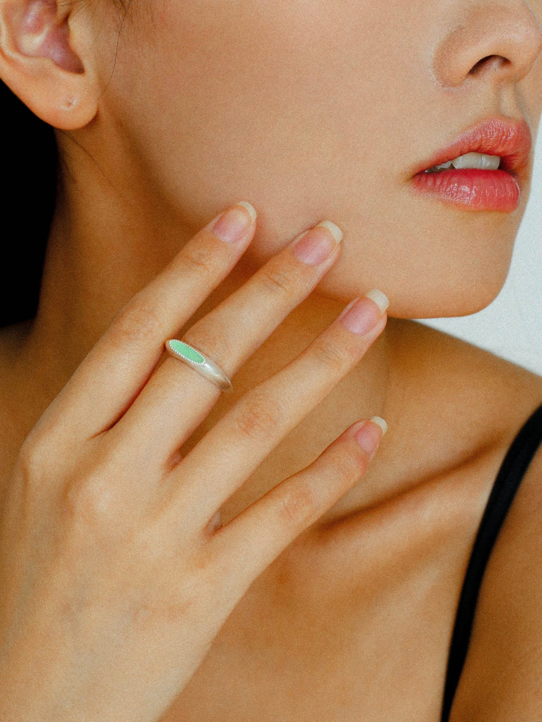 Gembea Jewelry Silver Brushed Oval Natural Stone Ring