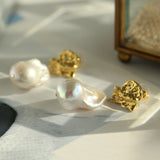 Gembea Jewelry Metal Lava Baroque Pearl Drop Earrings
