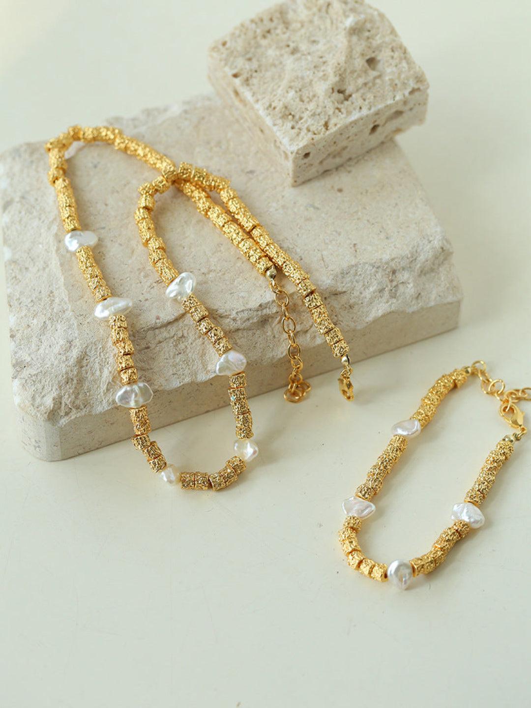 Vintage Gold Bean Irregular Pearl Bracelet - Gembea Jewelry