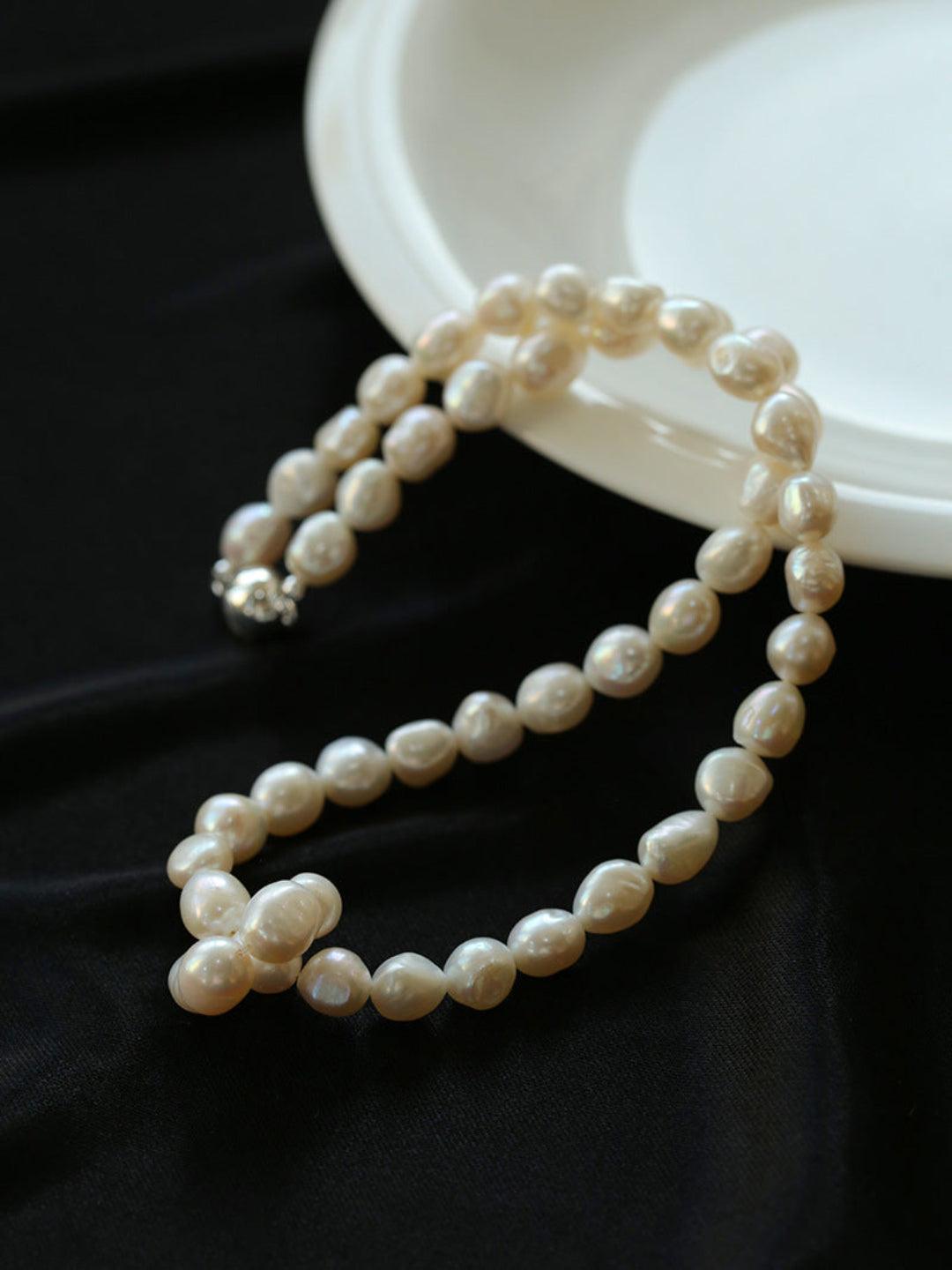 Hand-woven Pearl Run Loop Grey Necklace - Gembea Jewelry