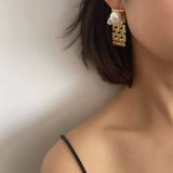 Wide Version Watch Chain Baroque Pearl Earrings - Gembea Jewelry