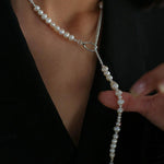 OT Buckle Long Chain Stitching Pearl Necklace - Gembea Jewelry